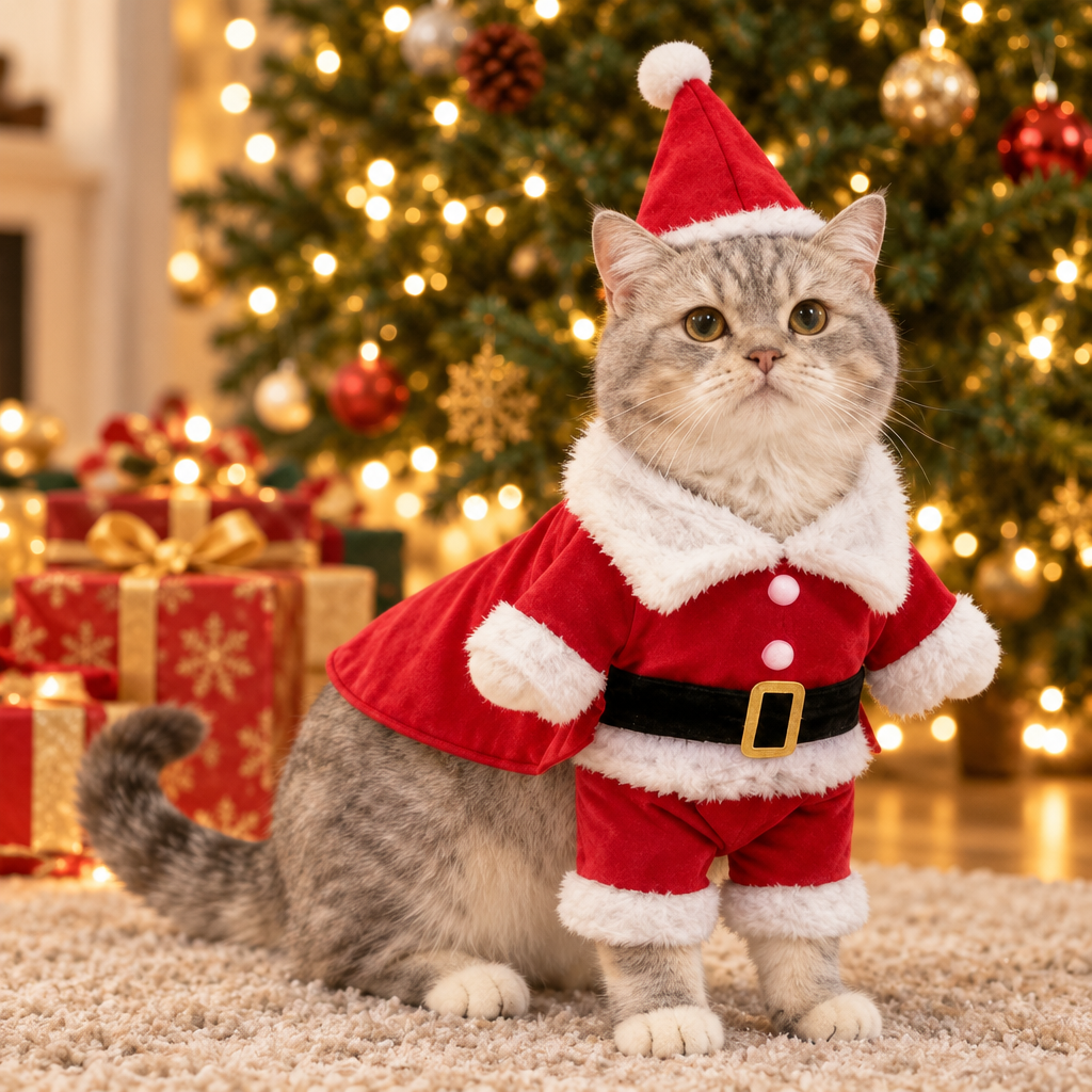 Disfraz de Papá Noel para gatos